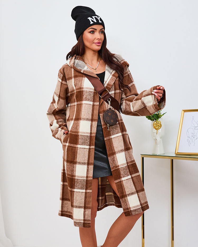 Royalfashion Palton cu carouri pentru femei maro