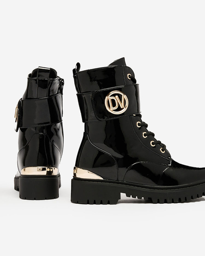 Royalfashion Cizme bagger lăcuite de damă în negru Simbeba