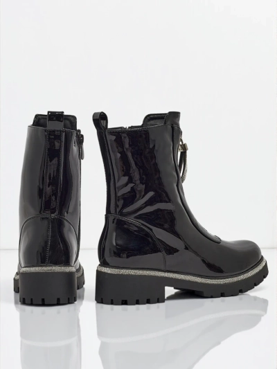 Botine de damă din piele ecologică lăcuită cu zirconiu Nuvina