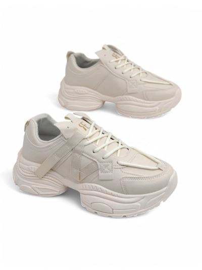 Sneakers bej pentru femei Platina Roma cu toc plat din piele ecologică 5 cm