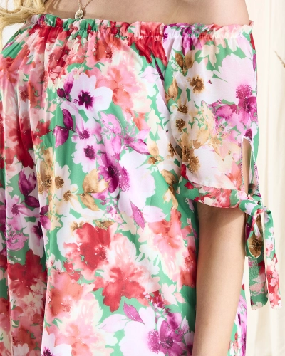 Rochie verde pentru femei a'la hiszpanka cu flori colorate - Îmbrăcăminte