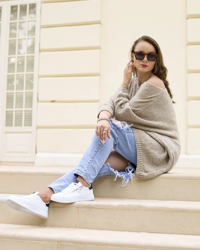 Royalfashion Pulover lung supradimensionat pentru femei gri bej