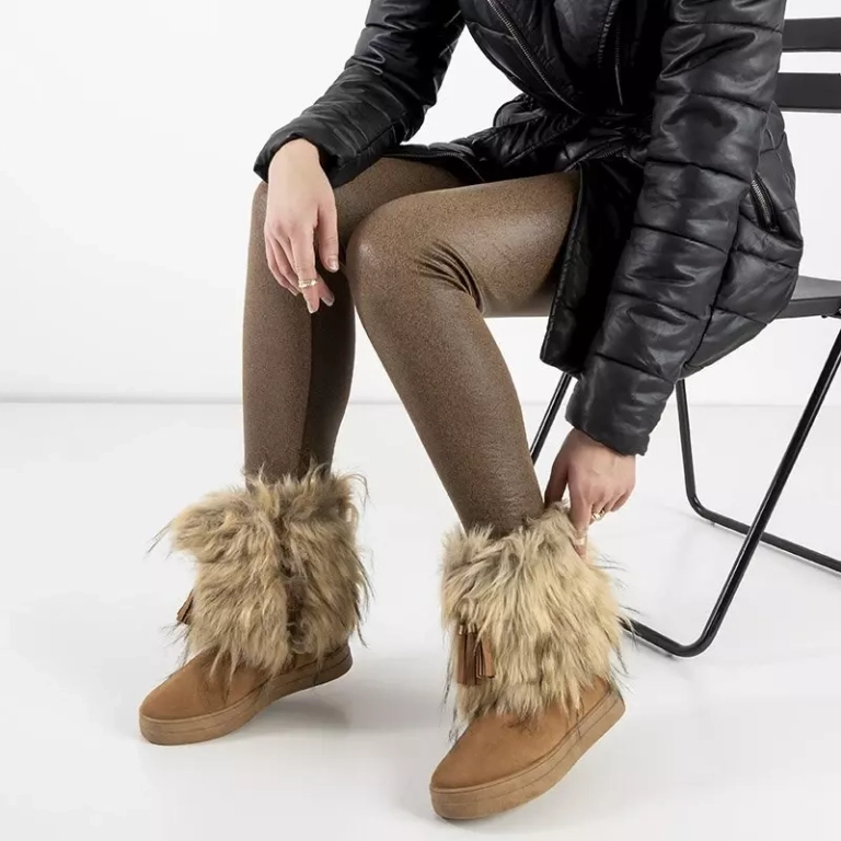 OUTLET Cizme de zapada dama maro deschis cu decoratiuni Astride - Incaltaminte