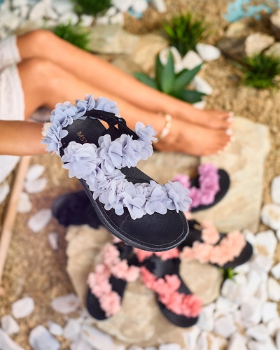 Royalfashion Sandale de damă gri cu flori Alferroy