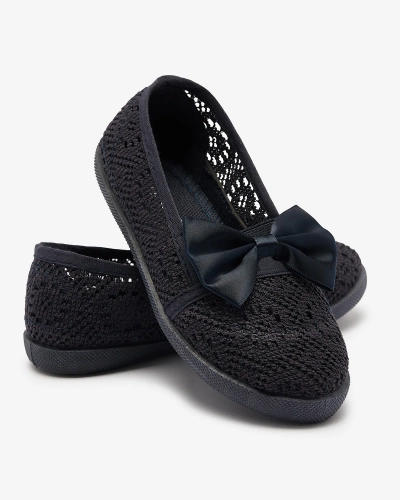 Adidași slip on cu fundiță de culoare albastru marin pentru fete Sweet Time - Încălțăminte