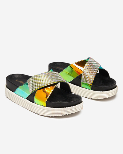 OUTLET Papuci holografici negri de dama cu paiete Keliso - Incaltaminte