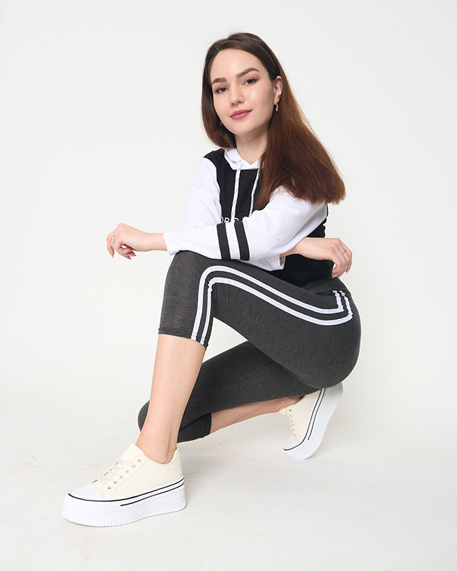 Jambiere de damă gri închis cu dungi - Îmbrăcăminte