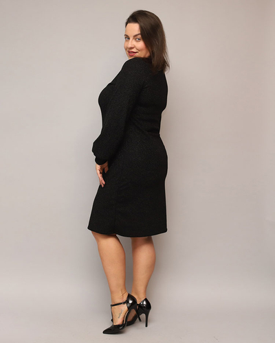 Royalfashion Rochie de damă strălucitoare înainte de genunchi în negru PLUS SIZE