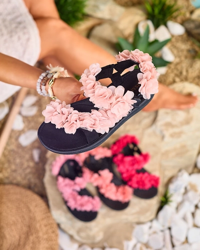 Royalfashion Sandale de damă roz strălucitor cu flori Alferroy