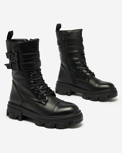 Royalfashion Cizme bagger de damă din piele ecologică de culoare neagră Faserti