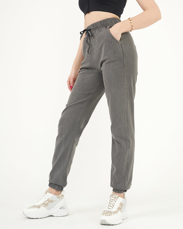 Pantaloni de jogging din țesătură gri pentru femei - Îmbrăcăminte