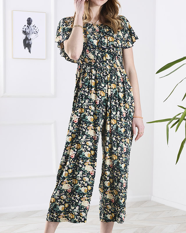 Salopetă lungă galben-marină cu model floral pentru femei - Îmbrăcăminte