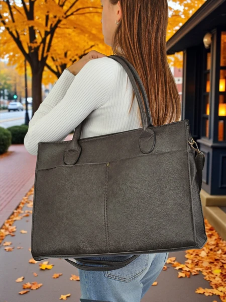 Torebka damska skórzana Etruria Classica Elegante szara 41x31x14 cm