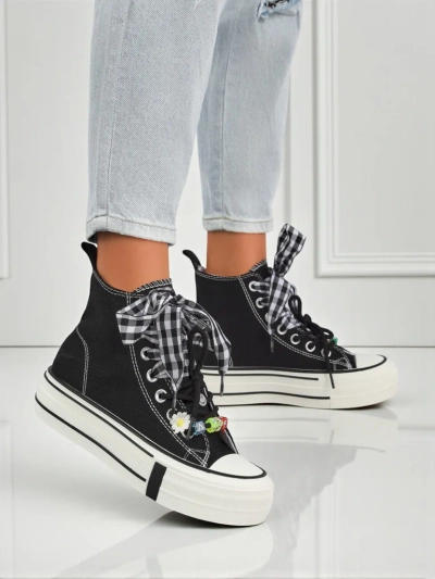 Adidași de damă Callisto Negri cu platforme din material textil și accente retro