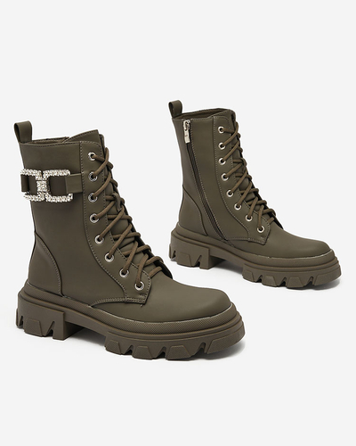 Royalfashion Cizme cu șiret pentru femei de culoare kaki Cefitity