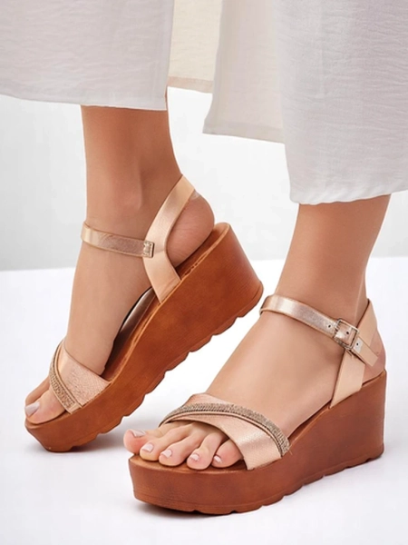 Sandale cu wedge Royalfashion pentru femei, cu strassuri și sclipici Aurora Glow