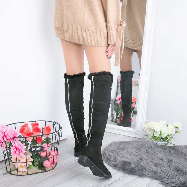 Czarne kozaki na płaskim obcasie Willia - Obuwie