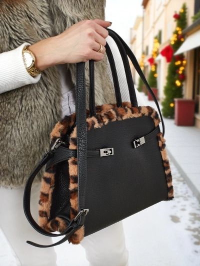 Geantă mică de damă din piele ecologică cu imprimeu de panteră Panthory