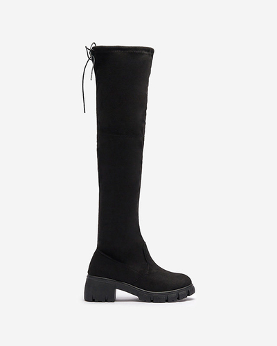 OUTLET Cizme negre de damă până la genunchi, pe post de toc Wersetfa- Footwear