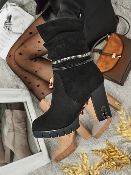 Botine damă eco piele întoarsă cu toc gros BrambleDusk