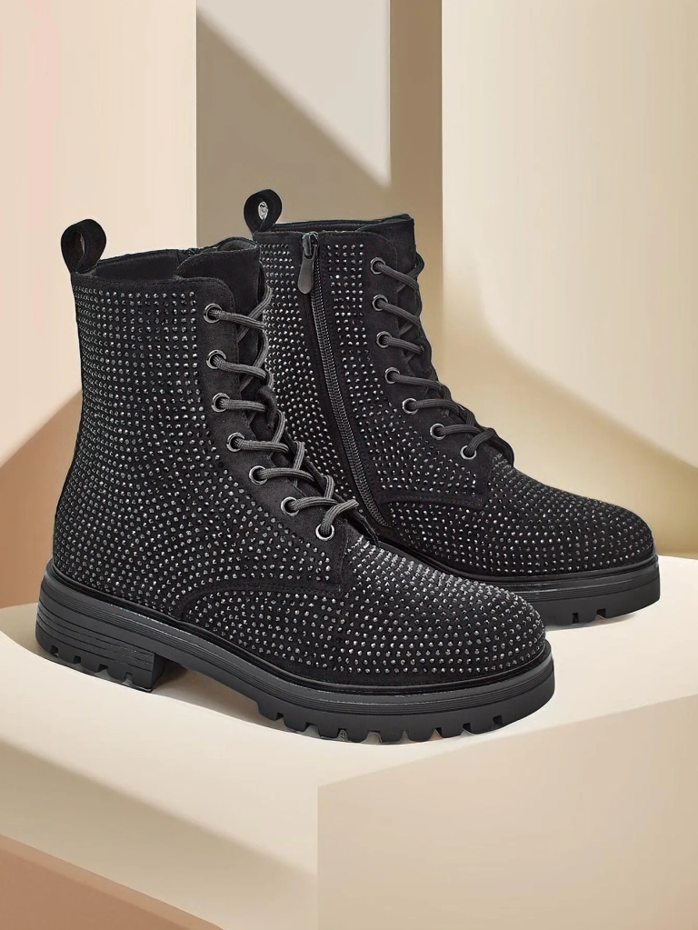 Femei bocanci cu siret si strasuri Royalfashion Russos