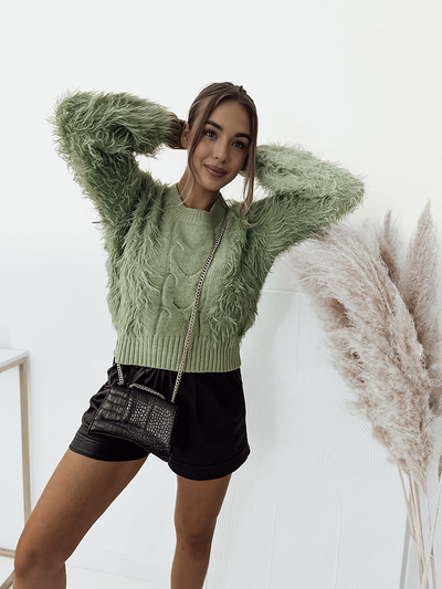 Royalfashion Pulover cu țesătură scurtă pentru femei Green