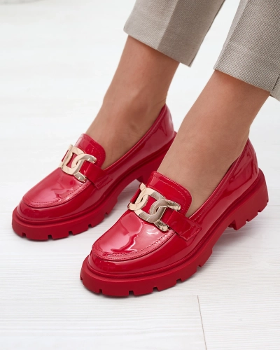 Mocasini roșii lăcuiți pentru femei Pogola- Footwear