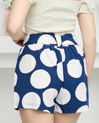 Pantaloni scurți de damă din țesătură bleumarin cu buline mari - Îmbrăcăminte