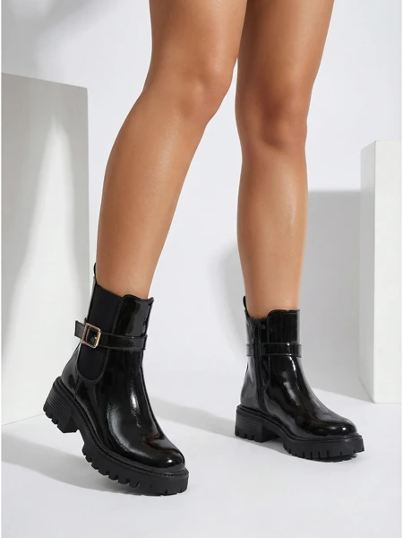 Botine de damă lăcuite din piele ecologică Calivi