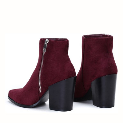 Bordowe botki na słupku Charlene - Obuwie