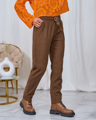 Royalfashion Pantaloni din țesătură de catifea maro pentru femei