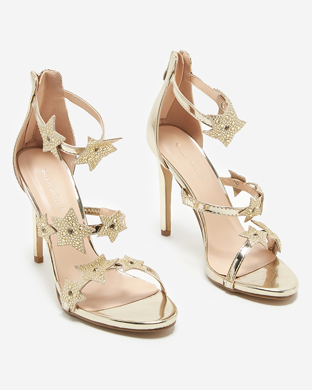 OUTLET Sandale de dama aurii pe toc inalt cu stelute Starico - Incaltaminte