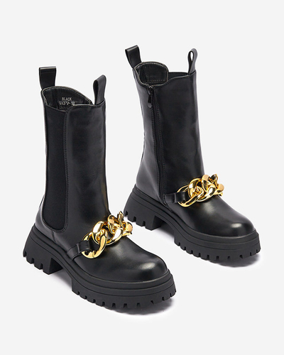 Cizme de damă cu lanț, de culoare neagră Evves- Footwear