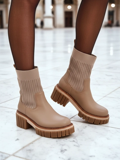 Botine de damă cu toc gros din piele ecologică Ivy Storm