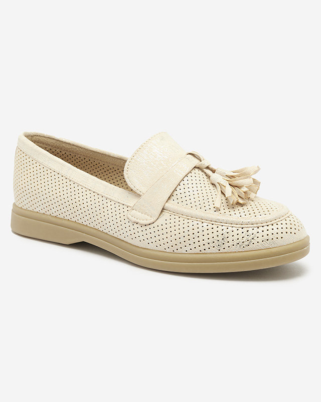 Mocasini crem pentru femei cu ornament Parffes- Footwear