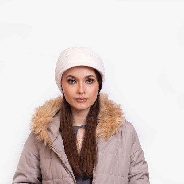 Pălărie albă caldă de damă cu perle - Accesorii