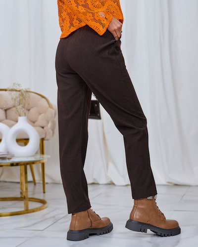 Royalfashion Pantaloni din țesătură de catifea maro închis pentru femei