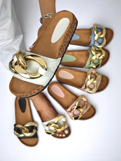 Athenis Bianco Royalfashion women's sandals - ecological leather, gold chain