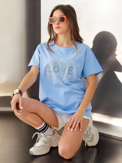 Royalfashion Tricou din bumbac pentru femei LOVE cu strasuri