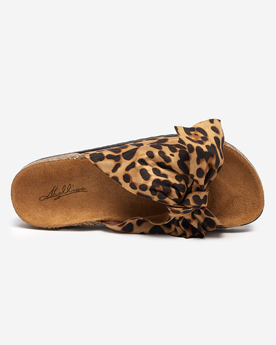 OUTLET Flip-flops damă din piele ecologică cu fundă cu model leopard Xeria - Încălțăminte