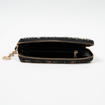 Portofel mare de dama negru cu model floral - Accesorii