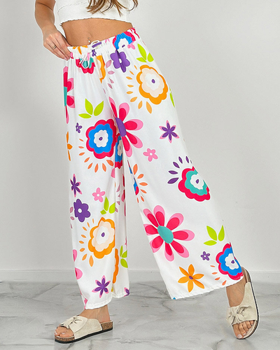 Royalfashion Pantaloni largi din țesătură cu motive florale pentru femei