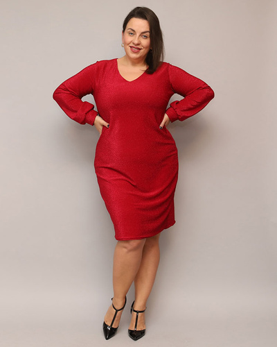 Royalfashion Rochie de damă strălucitoare înainte de genunchi în roșu PLUS SIZE