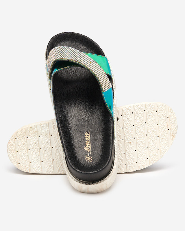 OUTLET Papuci holografici negri de dama cu paiete Keliso - Incaltaminte