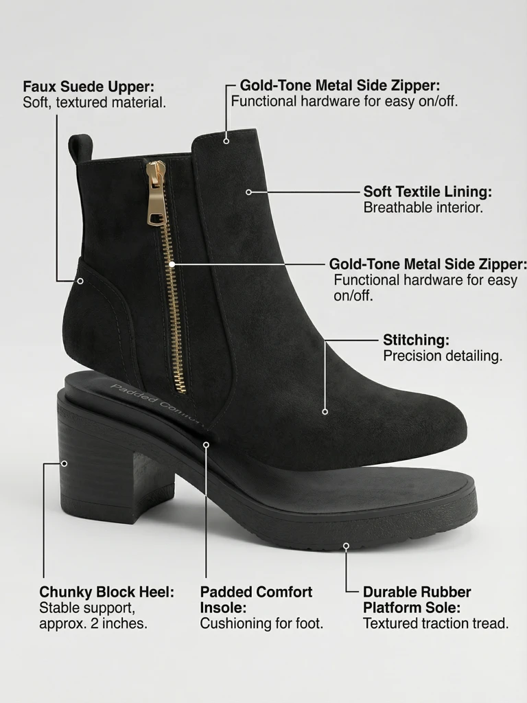 Botine de damă din piele ecologică întoarsă cu toc Arshena