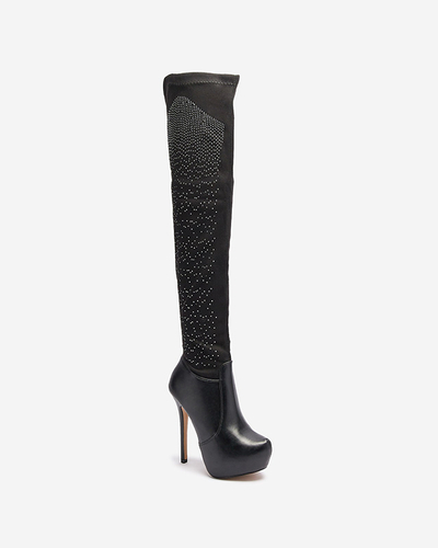 Cizme stiletto până la genunchi pentru femei, negre Agiocio- Footwear