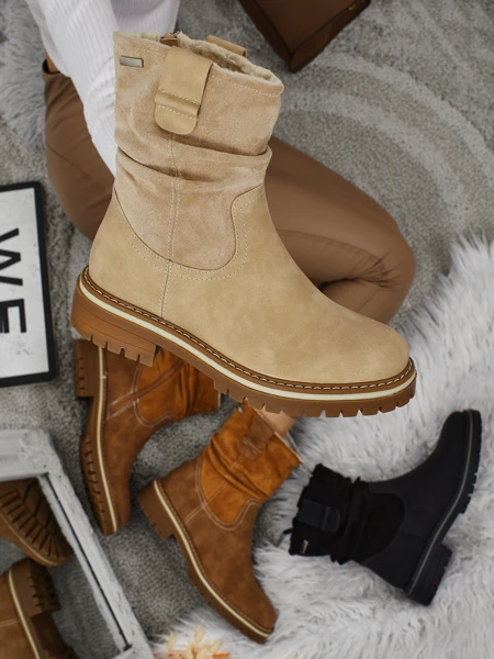 Botine înalte de damă din piele ecologică întoarsă Liora