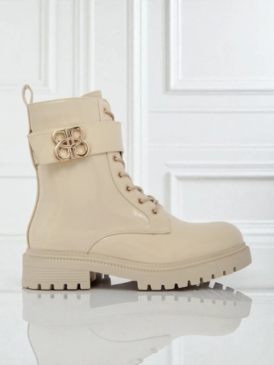 Beige Ariadne ankle boots made of ecological leather with a zipper, round toe stylish