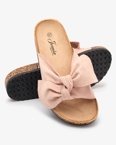 Șlapi de damă cu fundiță în roz Orofdo- Footwear