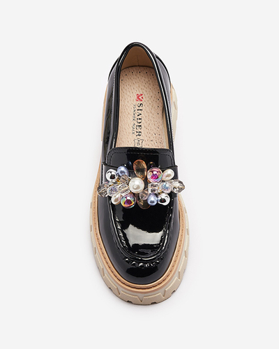Mocasini de damă lăcuiți negri cu ornament Leliab- Footwear